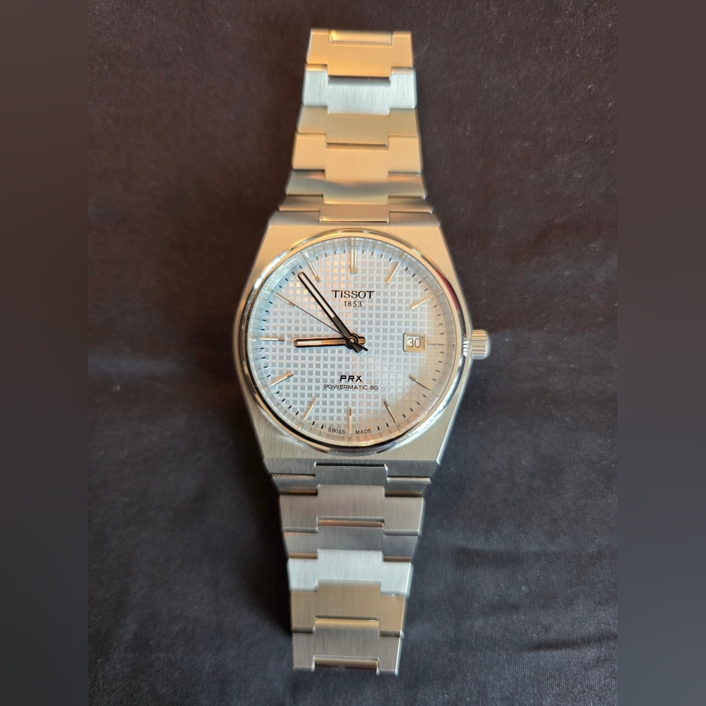 Tissot PRX Silver Watch with Textured White Dial